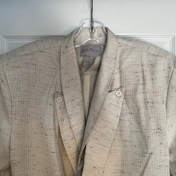80s Le Château Cream Speckled Double-Breasted Power Blazer S/M Linen Blend - Picture 4 of 10